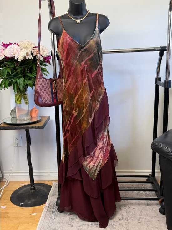 Jeff Gallano Dresses & Skirts - Jeff Gallano Paris Burgundy Velvet Burnout Layered Evening Gown Dress FR 42